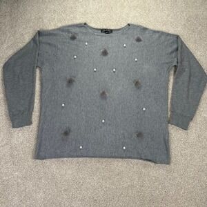 Charlie‎ B Gray Pearl Pom Pom Large Embellished Long Sleeve Sweater